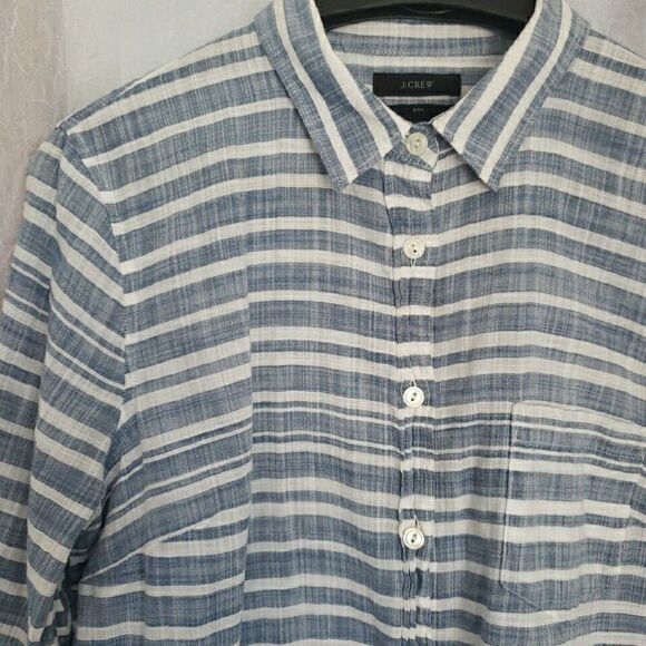J Crew Womens Shirt Size 10 Button Up Blouse Top Striped Long Sleeve Blue Cotton - Picture 3 of 11